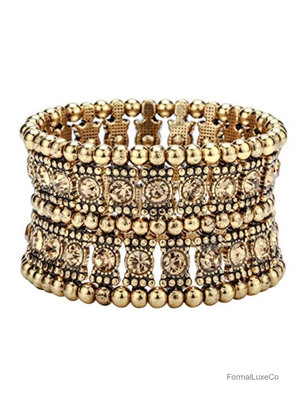 Women's Ballroom Rhinestone Stretch Cuff Bracelet, Alloy, Gold Plated,